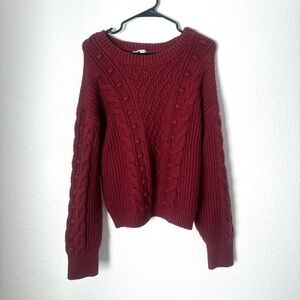 Time & Tru Cable Knit Sweater Women’s M Red Long Sleeve Crewneck Pullover
